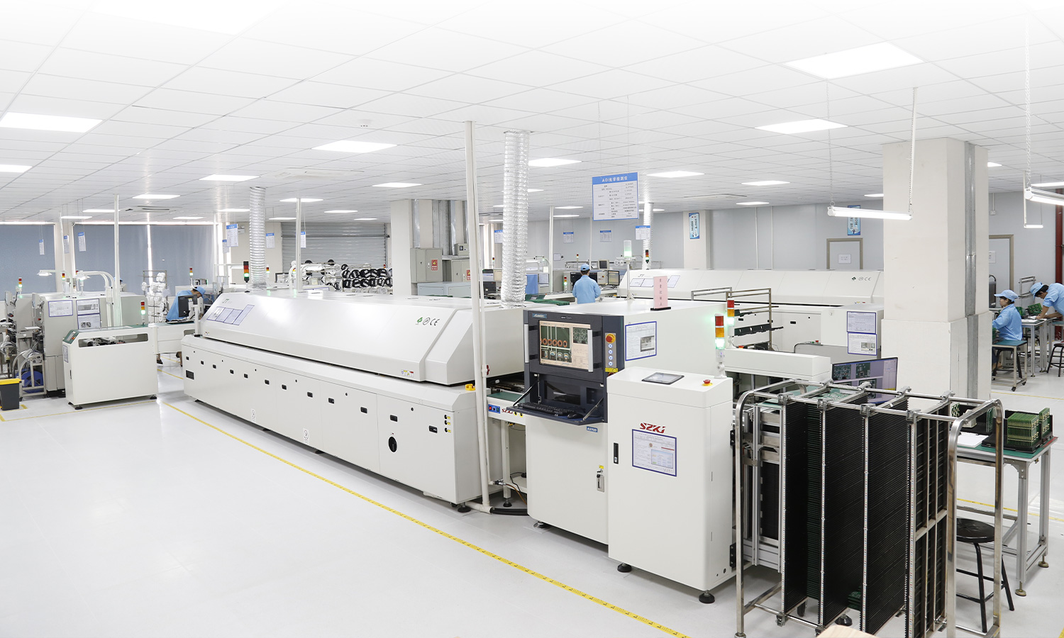 SMT production line with reflow soldering equipment at the Amprisen group factory