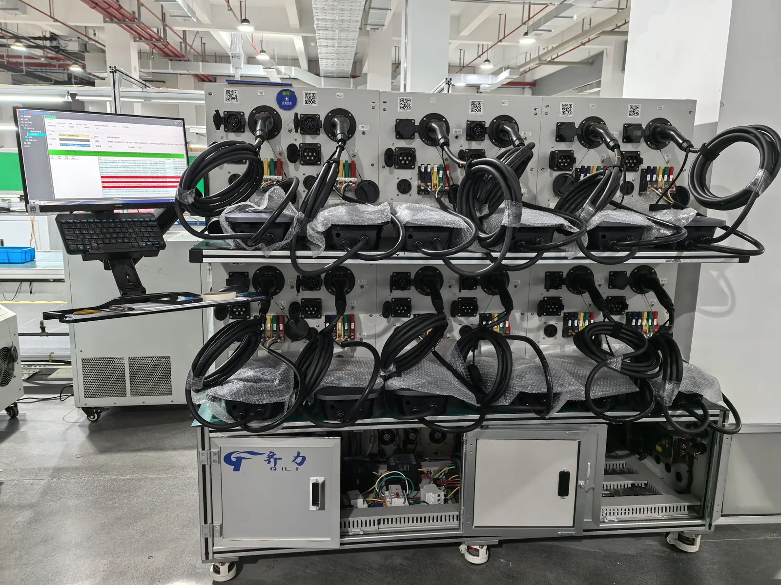 AC EV charger aging and testing area in the new Amprisen factory