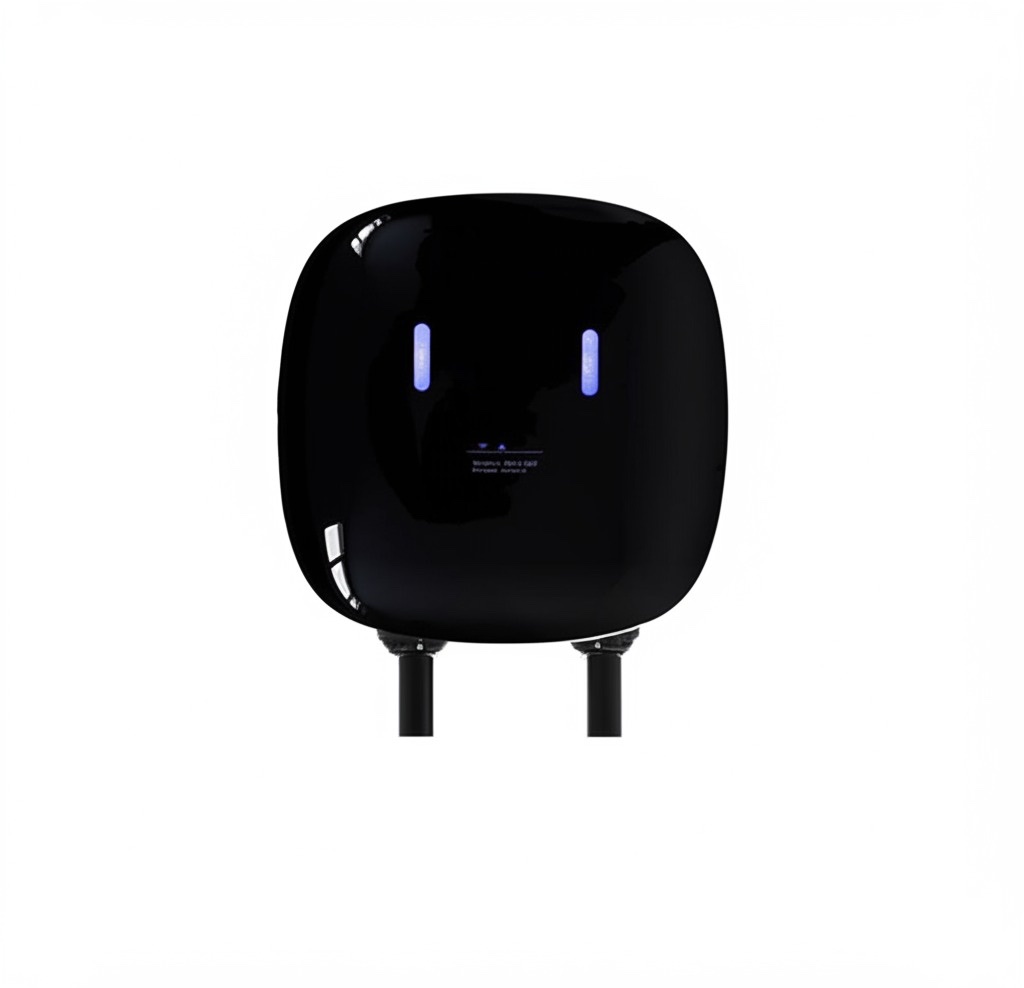Wall-mounted AC EV charger with sealed IP65 enclosure and integrated cable holster