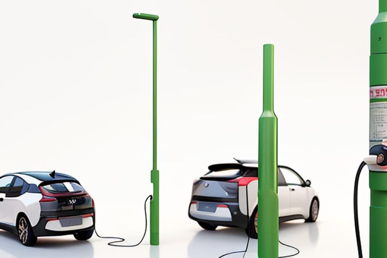 Lamp post AC EV chargers supplying two electric vehicles in an outdoor public charging bay