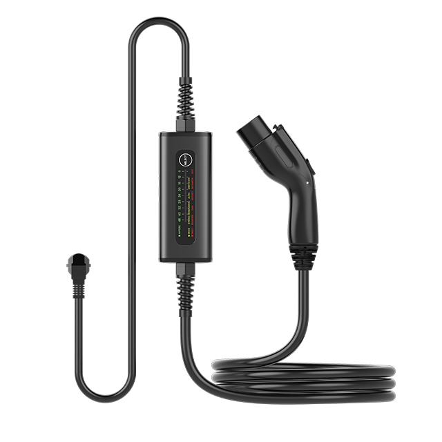Amprisen portable EV charger with in-line control box and Type 2 connector